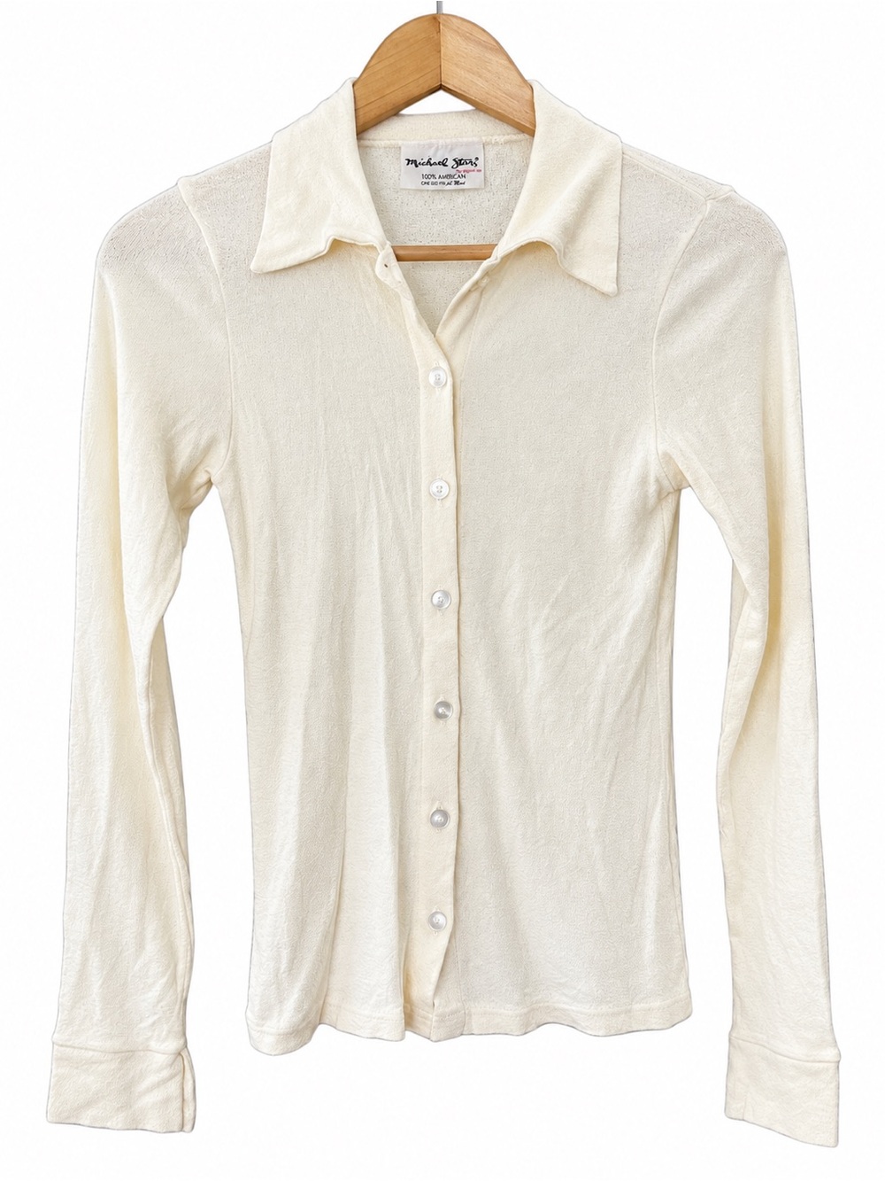 Vintage Y2K Michael Stars Shimmer Button Down Shirt Collar Ivory Small